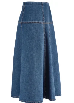 Damen Mona Röcke<Jeans-Rock mit kontrastfarbenen Teilungsnähten