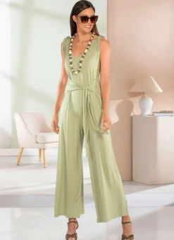 Damen Mona Freizeitkleider<Jumpsuit mit angenähtem Hüftbindegürtel in 3 Farben