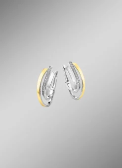Damen Mona Ohrschmuck<Klappcreolen in Bicolor mit synth. Zirkonia