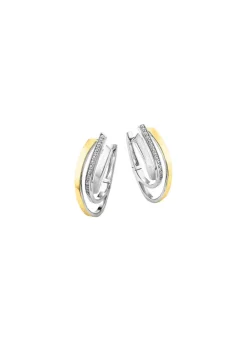 Damen Mona Ohrschmuck<Klappcreolen in Bicolor mit synth. Zirkonia