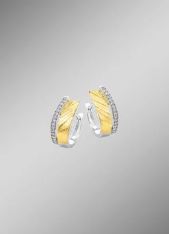 Sale Klappcreolen in Bicolor mit synth. Zirkonia Damen Ohrschmuck