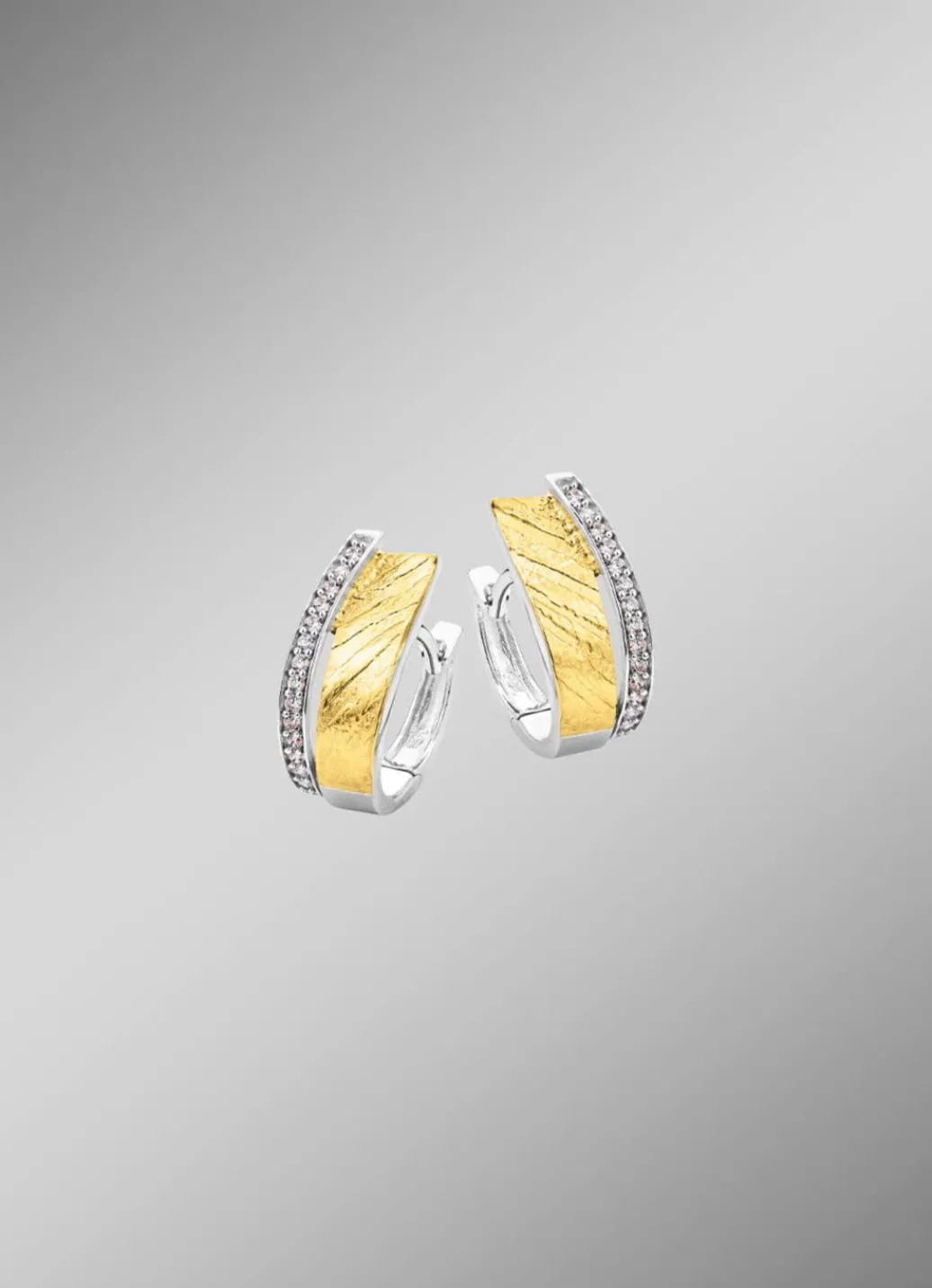 Sale Klappcreolen in Bicolor mit synth. Zirkonia Damen Ohrschmuck