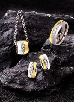 Damen Mona Ohrschmuck<Klappcreolen in Bicolor mit synth. Zirkonia