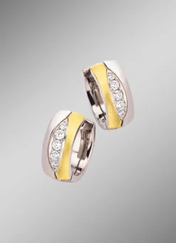 Damen Mona Ohrschmuck<Klappcreolen in Bicolor mit synth. Zirkonia