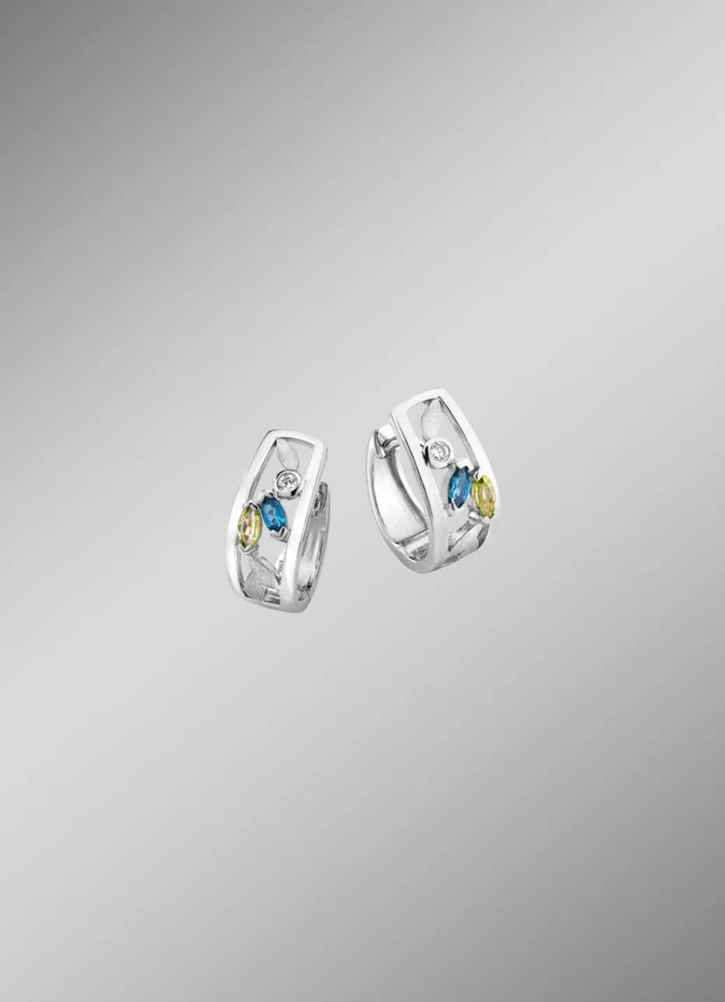 Sale Klappcreolen mit Blautopas, beh., echt Peridot und synth. Zirkonia Damen Ohrschmuck