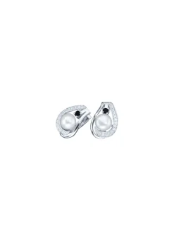 Discount Klappcreolen mit synth Zirkonia und Süßwasser-Zuchtperle Damen Ohrschmuck