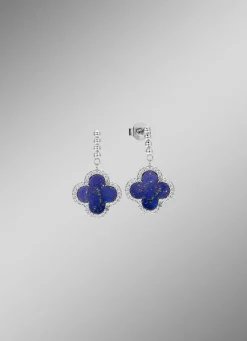 Outlet Kleeblatt-Ohrstecker mit echt Lapislazuli und synth. Zirkonia Damen Ohrschmuck