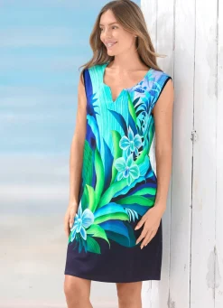 Damen Mona Strandkleider|Sommerkleider<Kleid mit farbbrillantem Druckdessin, ärmellos