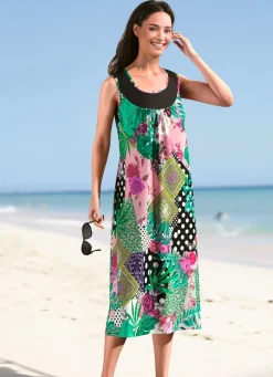 Damen Mona Strandkleider|Sommerkleider<Kleid mit farbbrillantem Druckdessin, ärmellos