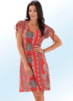 Damen Mona Strandkleider|Sommerkleider<Kleid mit farbbrillantem Druckdessin und überschnittenen Ärmeln