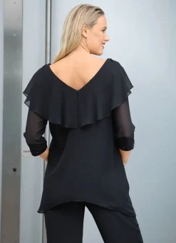 Damen Mona Hosenanzüge|Abendmode<Kombination, 2 tlg. mit funkelnden Zierperlen