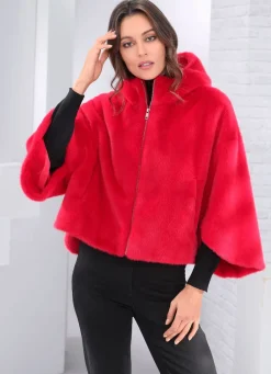 Damen Mona Kunstpelzjacken<Kurzjacke in Cape-Form
