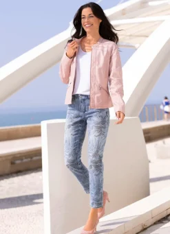Damen Mona Lederimitatjacken<Kurzjacke mit kleinem Stehkragen