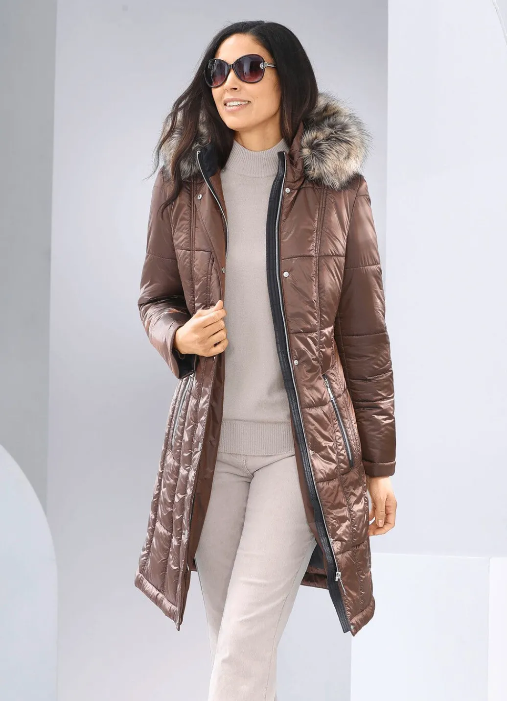 Damen Mona Wintermäntel<Kurzmantel mit abnehmbarem Kunstpelz-Besatz