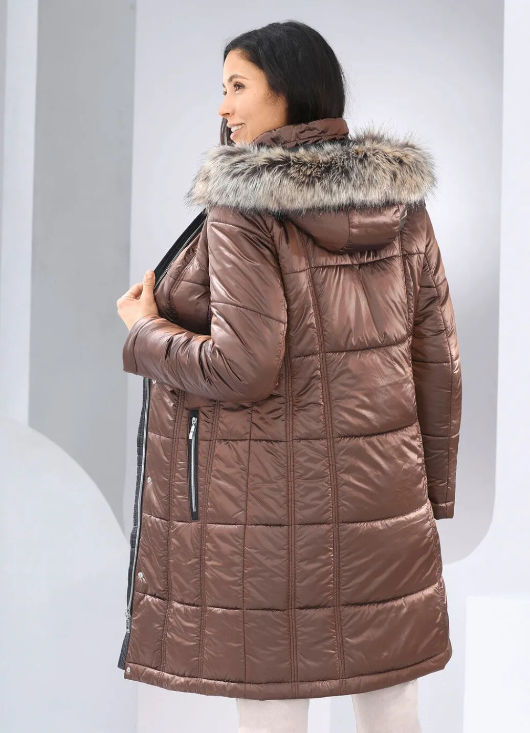 Damen Mona Wintermäntel<Kurzmantel mit abnehmbarem Kunstpelz-Besatz