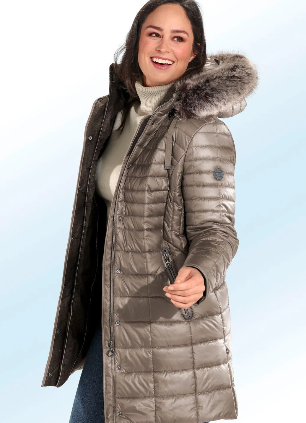 Damen Mona Wintermäntel<Kurzmantel mit Akzenten aus Nappaleder-Imitat