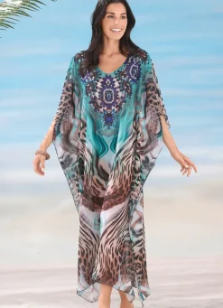 Damen Mona Strandkleider|Sommerkleider<Laurina Kaftan mit Schmucksteinchen