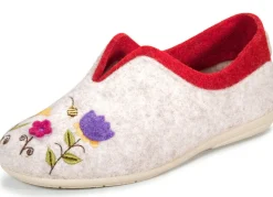 Outlet Laurina, klassische Damen-Hausschuhe, Weite G, mit fantasievoller Motiv-Stickerei Damen Hausschuhe