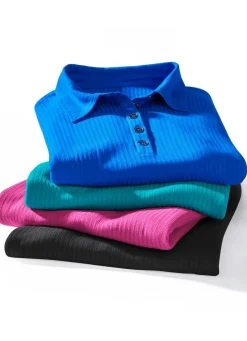 Damen Mona Strandkleider|Kurzarm<Laurina Poloshirt mit Knopfleiste