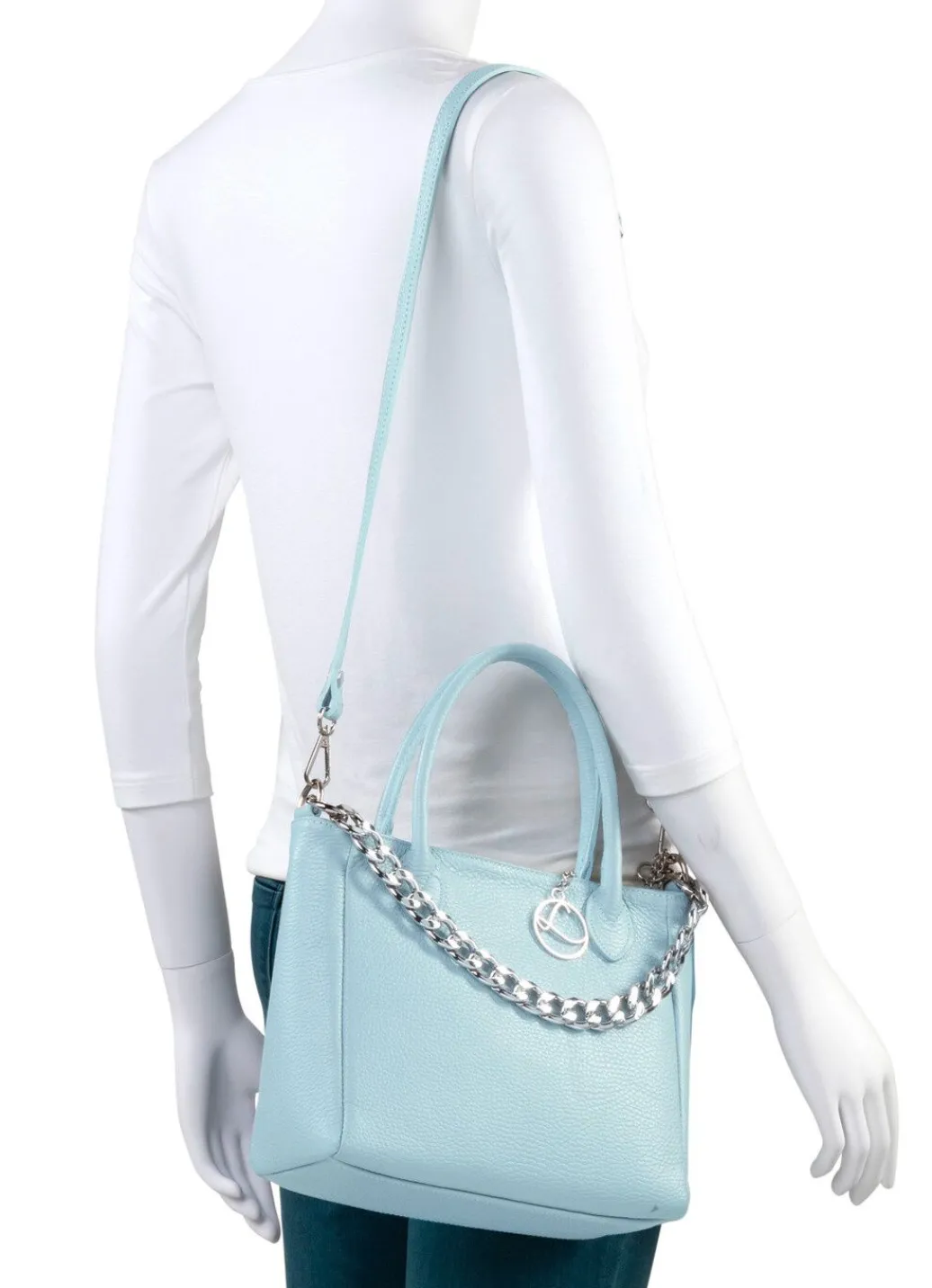 Outlet Laurina Tasche aus genarbtem Kalb-Nappaleder mit Zierkette Handtaschen