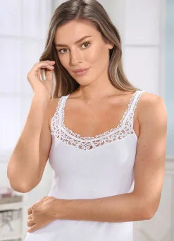 Hot Laurina Zweierpack Hemden mit hübscher Stickereispitze Damen Unterhemden