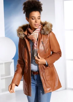 Damen Mona Lederjacken<Lederjacke mit Webpelzbesatz