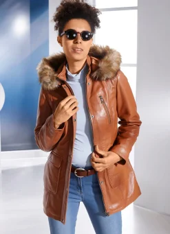 Damen Mona Lederjacken<Lederjacke mit Webpelzbesatz