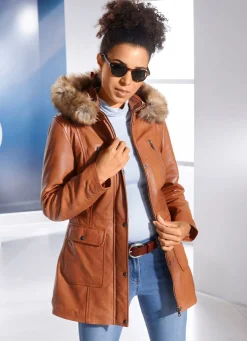 Damen Mona Lederjacken<Lederjacke mit Webpelzbesatz
