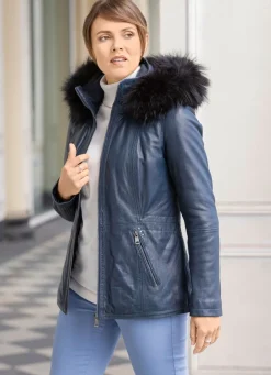 Damen Mona Lederjacken<Lederjacke mit Webpelzbesatz