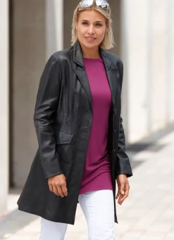 Damen Mona Ledermäntel<Lederkurzmantel mit Reverskragen