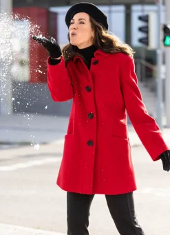 Damen Mona Wolljacken<Longjacke mit stilvoll verdeckter Knopfleiste