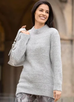 Damen Mona Basics|Pullover<Longpullover mit zarter Paillettenzier