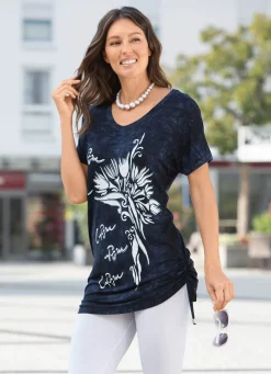 Discount Longshirt in Batik-Optik in 2 Farben Damen Shirts Mit Strass|Kurzarm