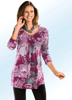 Clearance Longshirt mit Allover-Dessin in 3 Farben Damen Longshirts