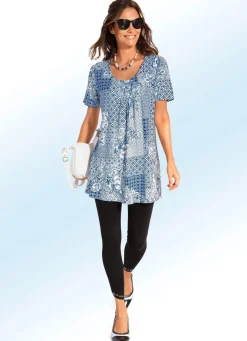 Damen Mona Kurzarm<Longshirt mit Faltenlegung in 3 Farben