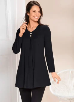 Online Longshirt mit Kellerfalte im Vorderteil in 2 Farben Damen Longshirts