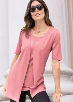 New Longshirt mit Strasszier Damen Shirts Mit Strass|Kurzarm