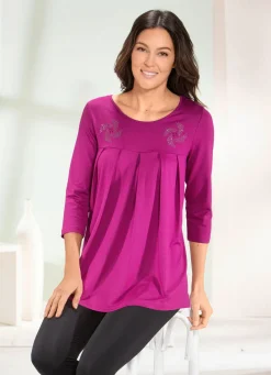 Longshirt mit Zierplättchen in 3 Farben Damen Langarm|Longshirts
