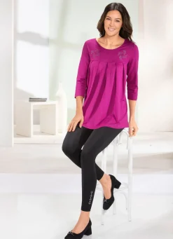 Longshirt mit Zierplättchen in 3 Farben Damen Langarm|Longshirts
