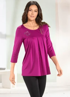Longshirt mit Zierplättchen in 3 Farben Damen Langarm|Longshirts