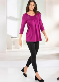 Longshirt mit Zierplättchen in 3 Farben Damen Langarm|Longshirts