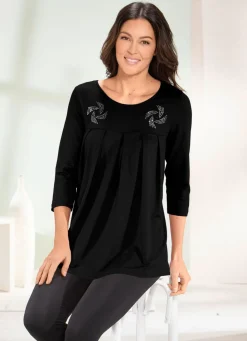 Online Longshirt mit Zierplättchen in 3 Farben Damen Langarm|Longshirts