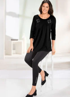 Online Longshirt mit Zierplättchen in 3 Farben Damen Langarm|Longshirts
