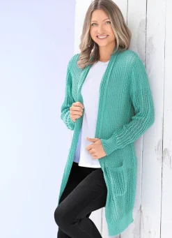 Hot Long-Strickjacke in streckender Streifenoptik Damen Strickjacken|Basics