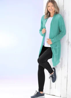 Hot Long-Strickjacke in streckender Streifenoptik Damen Strickjacken|Basics