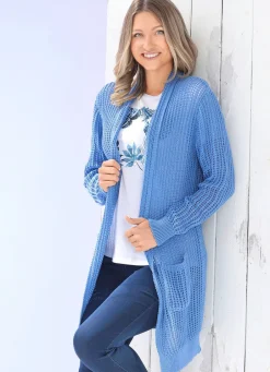 Hot Long-Strickjacke in streckender Streifenoptik Damen Strickjacken|Basics