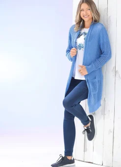 Hot Long-Strickjacke in streckender Streifenoptik Damen Strickjacken|Basics