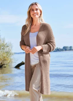 Discount Long-Strickjacke in tollem Mustermix Damen Strickjacken|Basics