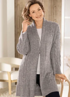 Outlet Long-Strickjacke mit Zopfmuster Damen Strickjacken|Basics