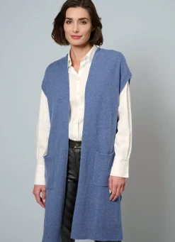 New Long-Strickweste aus Kaschmir Damen Strickwesten|Basics